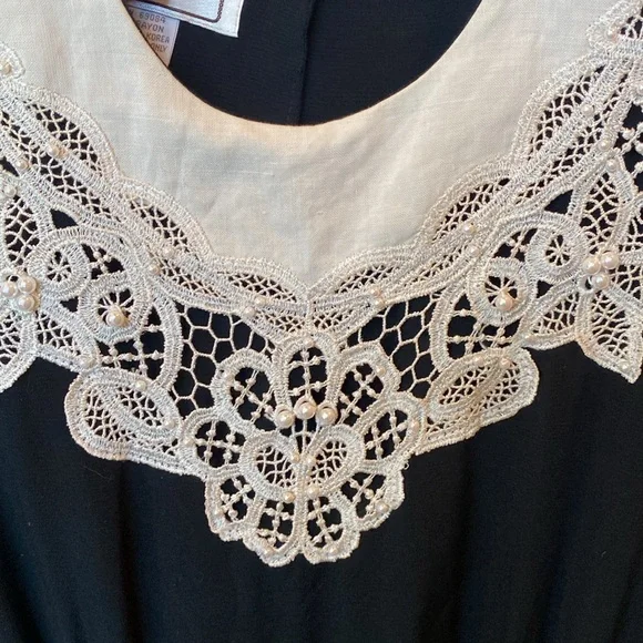 Vintage Karin Stevens Embroidered, Beaded & Laced Black Maxi Dress, 6 Petite - Picture 5 of 9